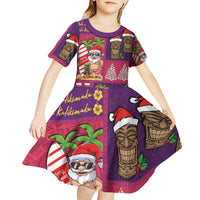 Hawaiian Christmas Kid Short Sleeve Dress - Mele Kalikimaka Island Holiday Vibes - Pink Purple