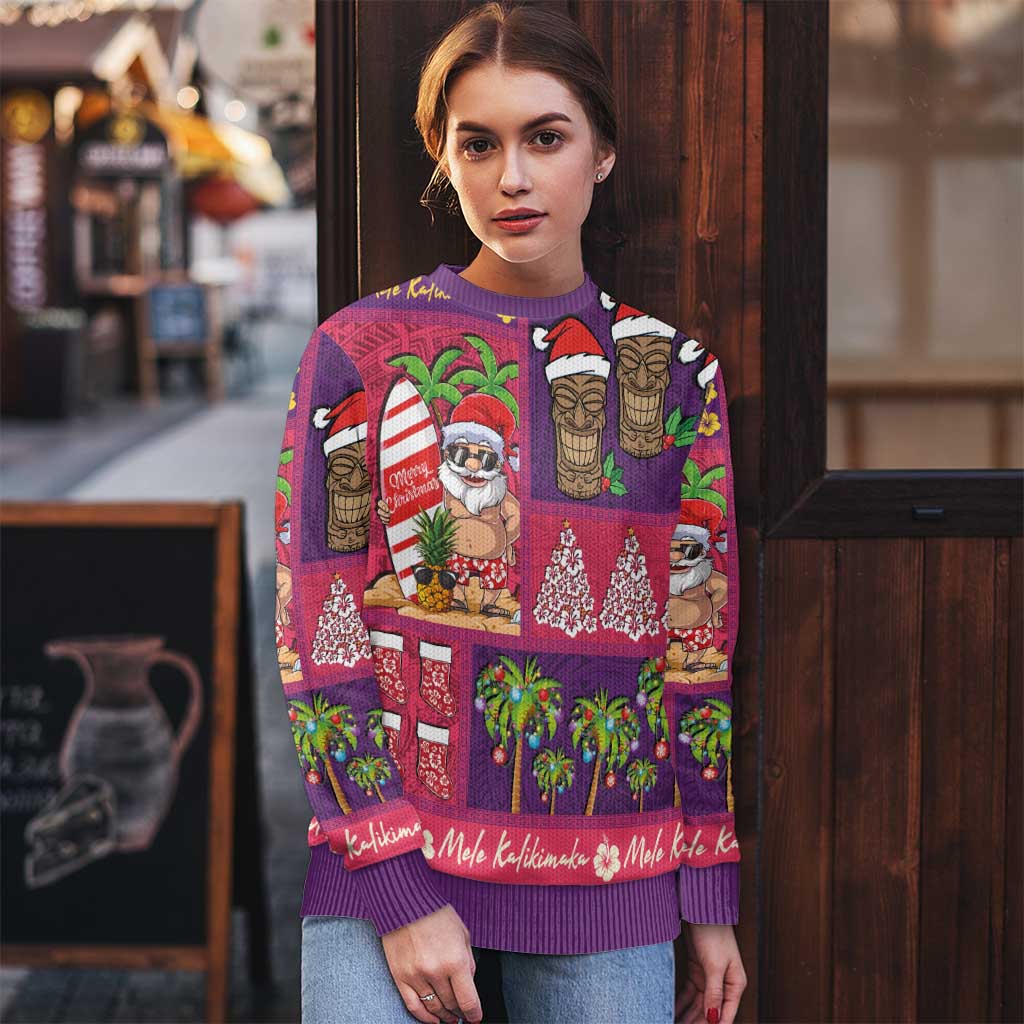 Hawaiian Christmas Ugly Christmas Sweater - Mele Kalikimaka Island Holiday Vibes - Pink Purple
