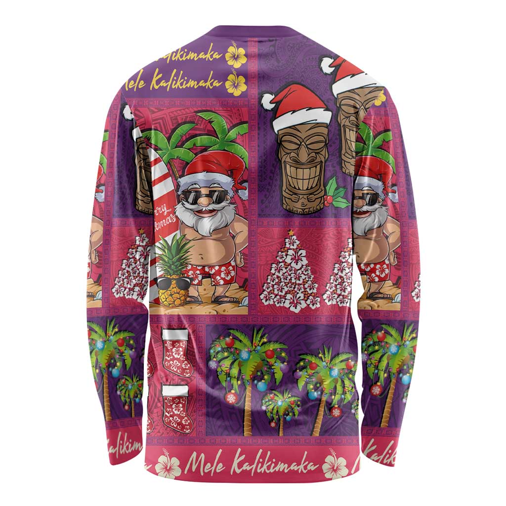 Hawaiian Christmas Long Sleeve Shirt - Mele Kalikimaka Island Holiday Vibes - Pink Purple