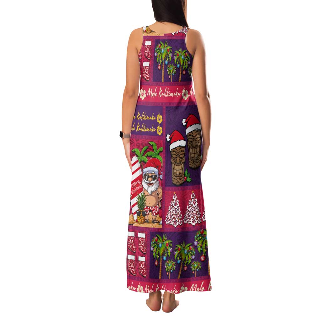 Hawaiian Christmas Tank Maxi Dress - Mele Kalikimaka Island Holiday Vibes - Pink Purple
