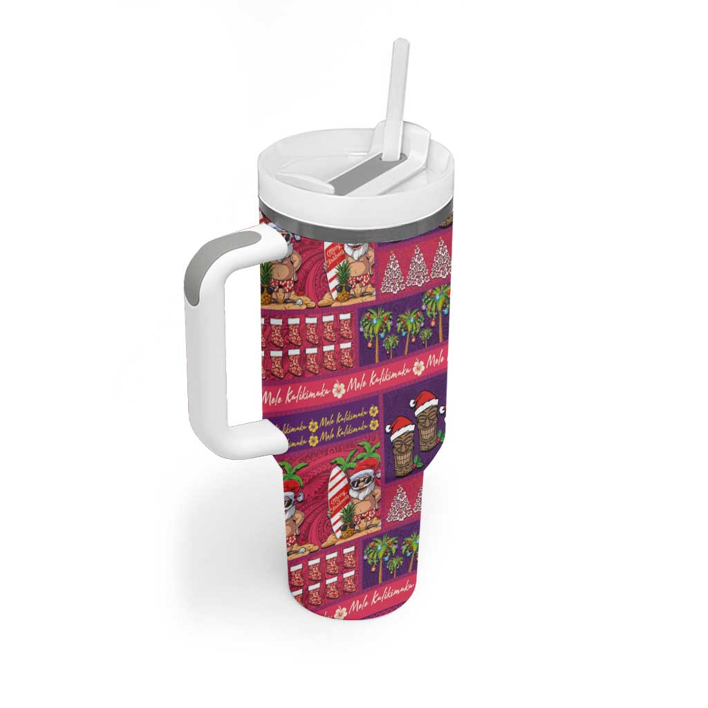 Hawaiian Christmas Tumbler With Handle - Mele Kalikimaka Island Holiday Vibes - Pink Purple