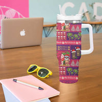 Hawaiian Christmas Tumbler With Handle - Mele Kalikimaka Island Holiday Vibes - Pink Purple