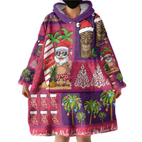 Hawaiian Christmas Wearable Blanket Hoodie - Mele Kalikimaka Island Holiday Vibes - Pink Purple