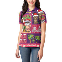 Hawaiian Christmas Women Polo Shirt - Mele Kalikimaka Island Holiday Vibes - Pink Purple