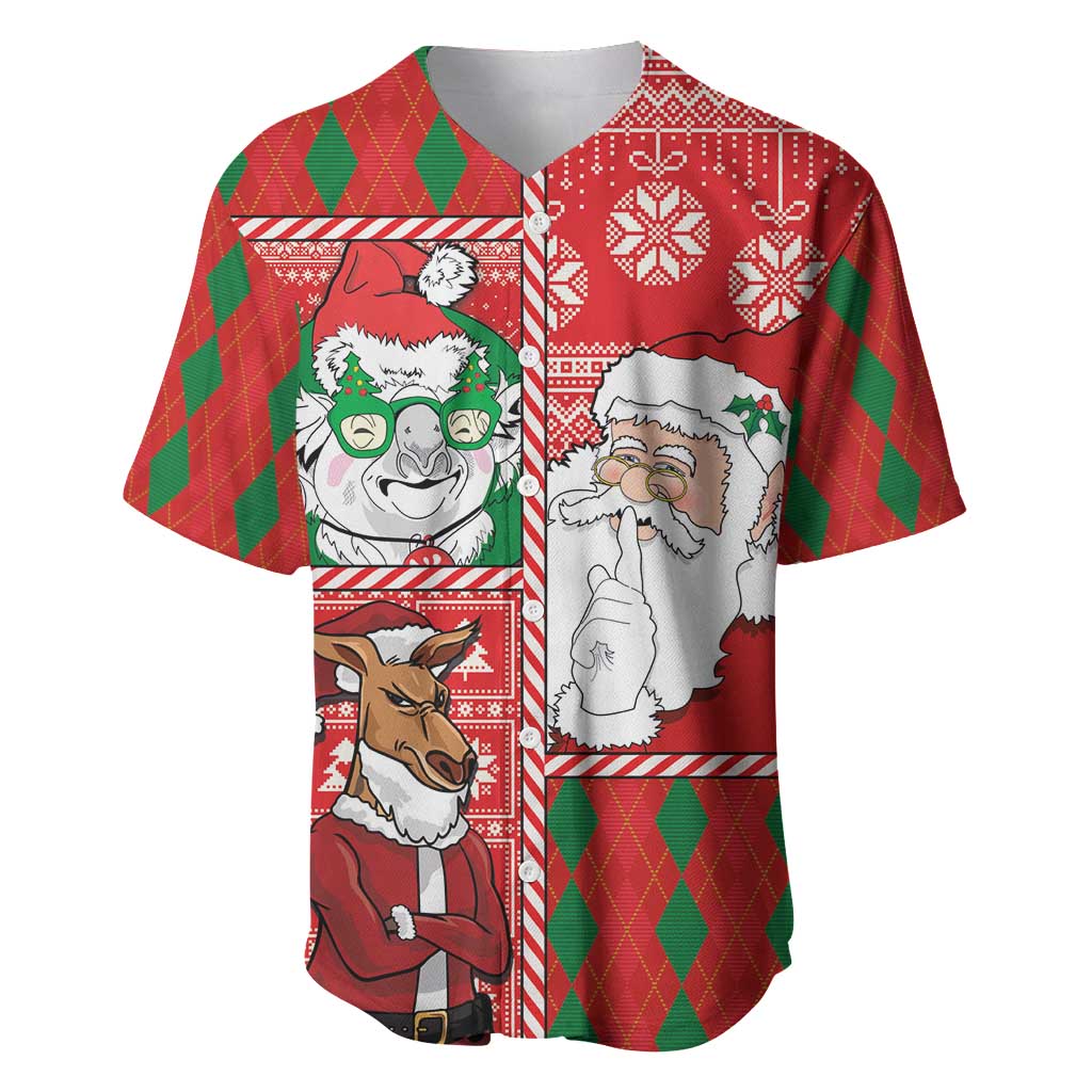 Australian Christmas Baseball Jersey - Santa Koala Kangaroo and Holiday Cheer