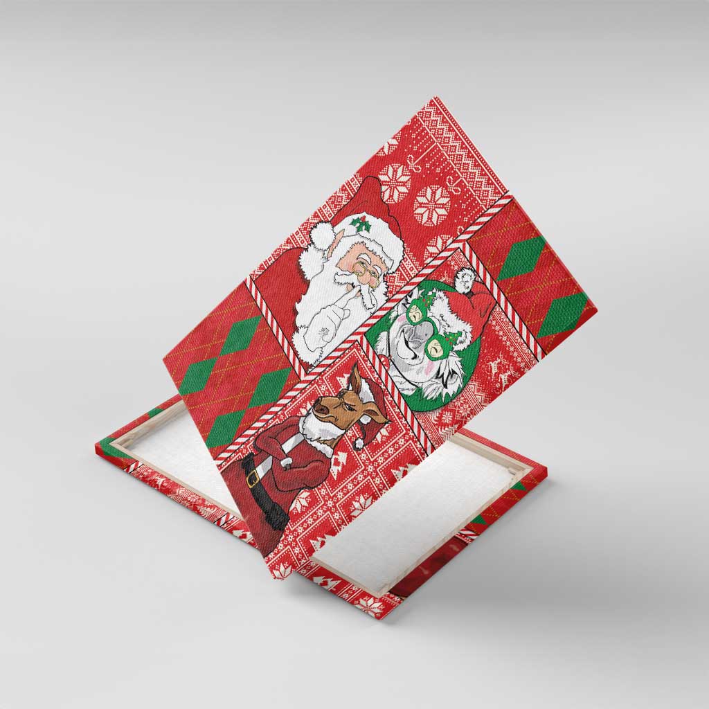 Australian Christmas Canvas Wall Art - Santa Koala Kangaroo and Holiday Cheer