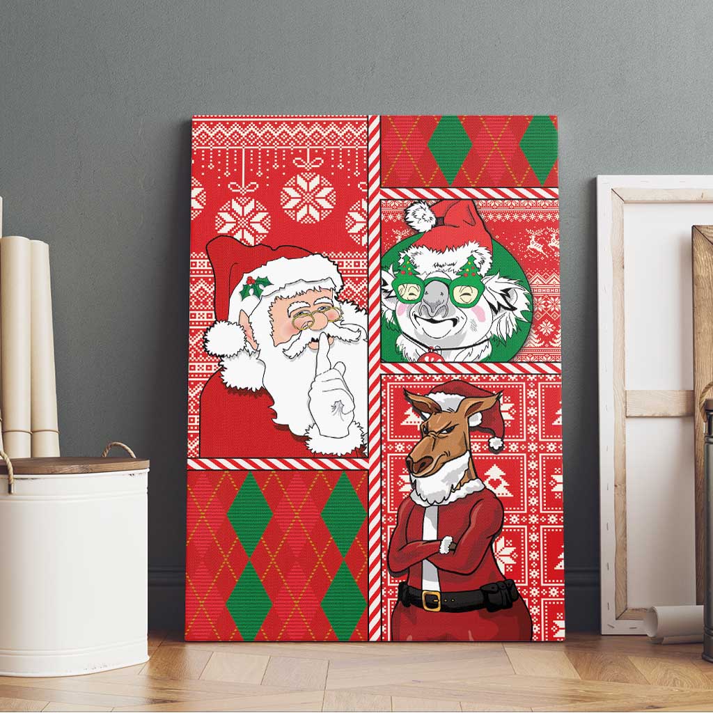Australian Christmas Canvas Wall Art - Santa Koala Kangaroo and Holiday Cheer
