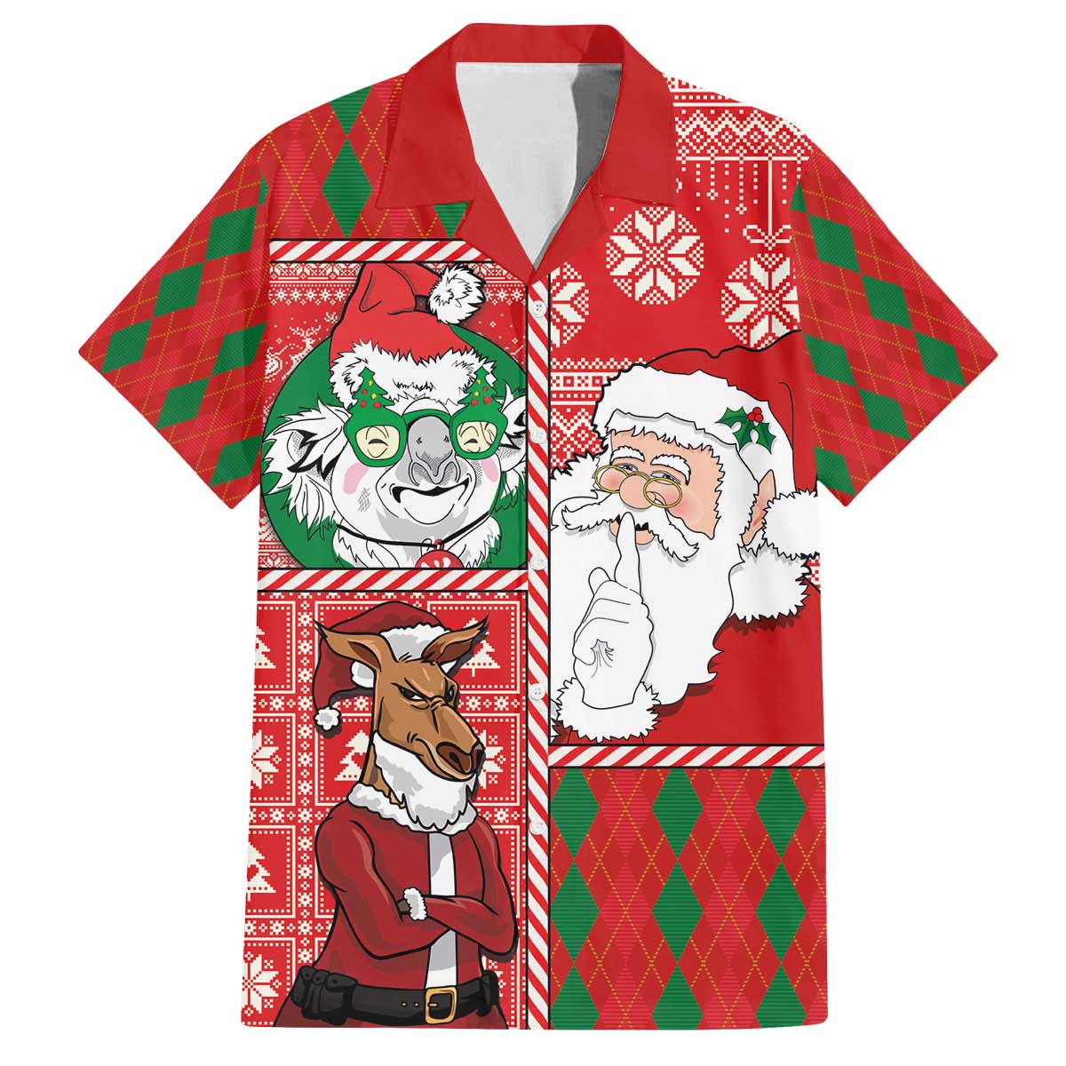 Australian Christmas Family Matching Off The Shoulder Long Sleeve Dress and Hawaiian Shirt - Santa Koala Kangaroo and Holiday Cheer