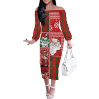 Australian Christmas Family Matching Off The Shoulder Long Sleeve Dress and Hawaiian Shirt - Santa Koala Kangaroo and Holiday Cheer