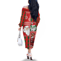 Australian Christmas Family Matching Off The Shoulder Long Sleeve Dress and Hawaiian Shirt - Santa Koala Kangaroo and Holiday Cheer