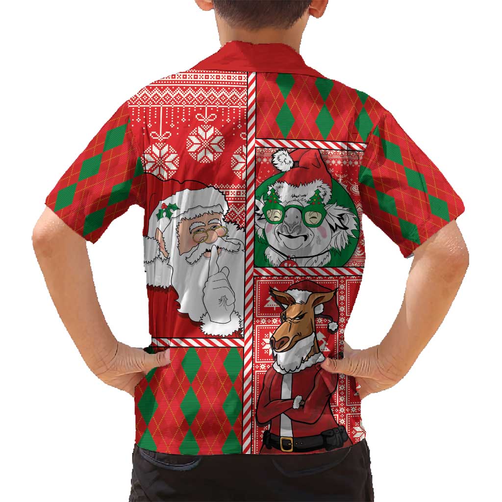 Australian Christmas Family Matching Off Shoulder Short Dress and Hawaiian Shirt - Santa Koala Kangaroo and Holiday Cheer