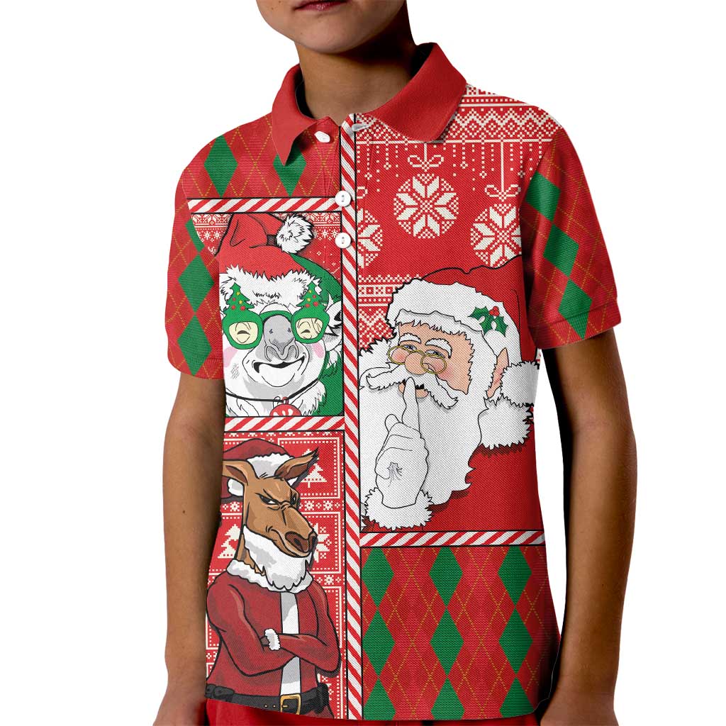 Australian Christmas Kid Polo Shirt - Santa Koala Kangaroo and Holiday Cheer LT03 Kid Red - Polynesian Pride