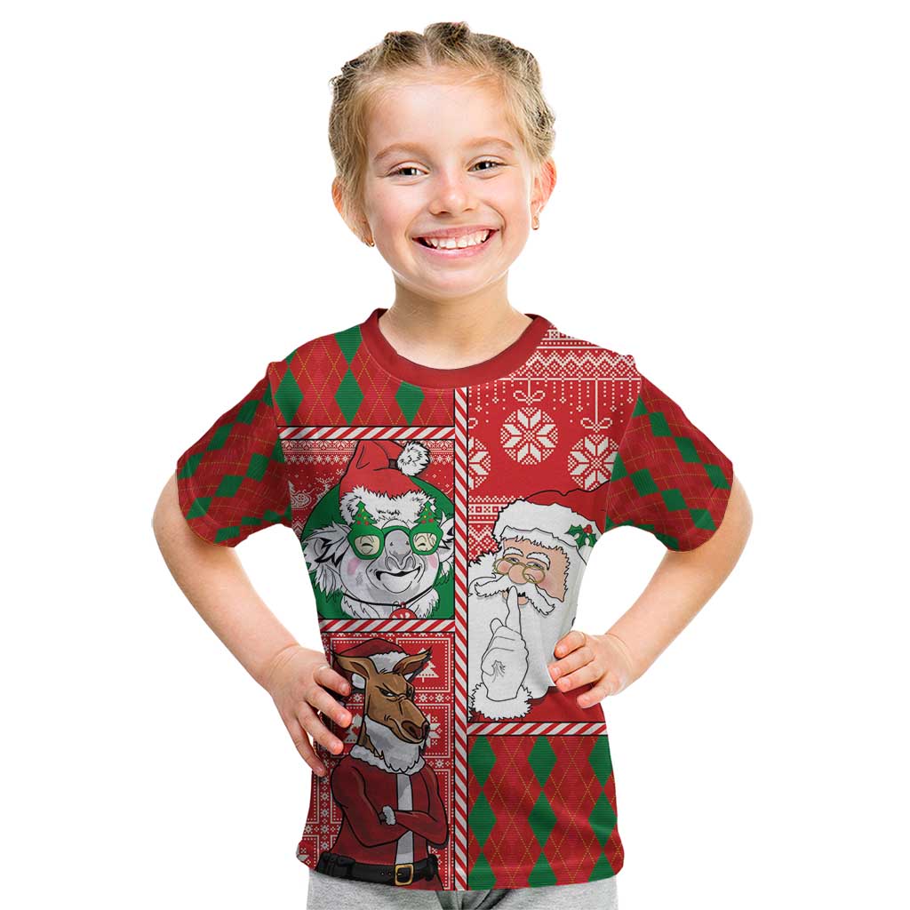 Australian Christmas Kid T Shirt - Santa Koala Kangaroo and Holiday Cheer LT03 Red - Polynesian Pride