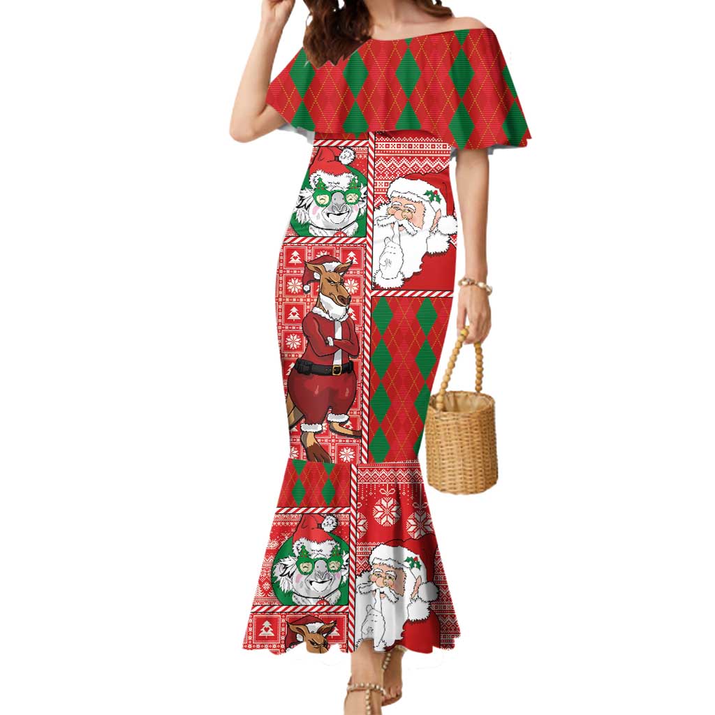 Australian Christmas Mermaid Dress - Santa Koala Kangaroo and Holiday Cheer