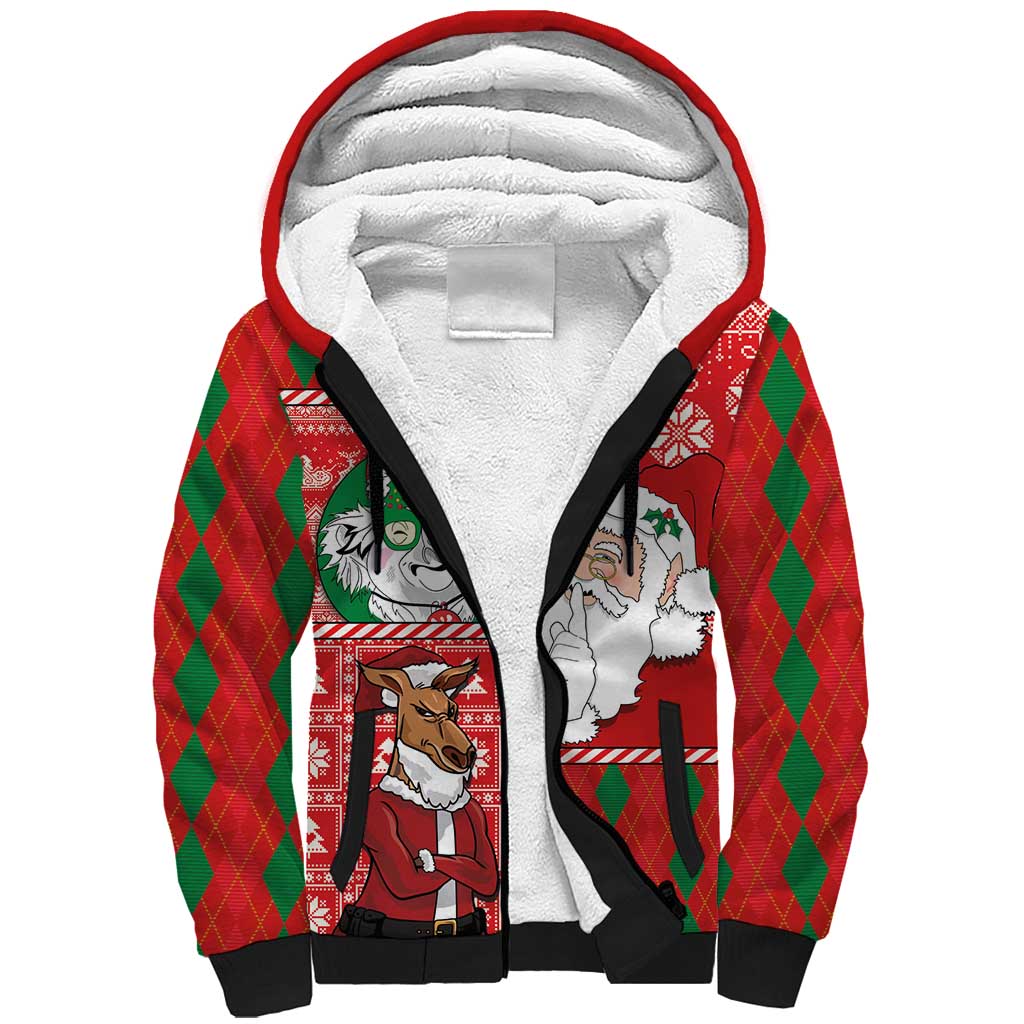 Australian Christmas Sherpa Hoodie - Santa Koala Kangaroo and Holiday Cheer