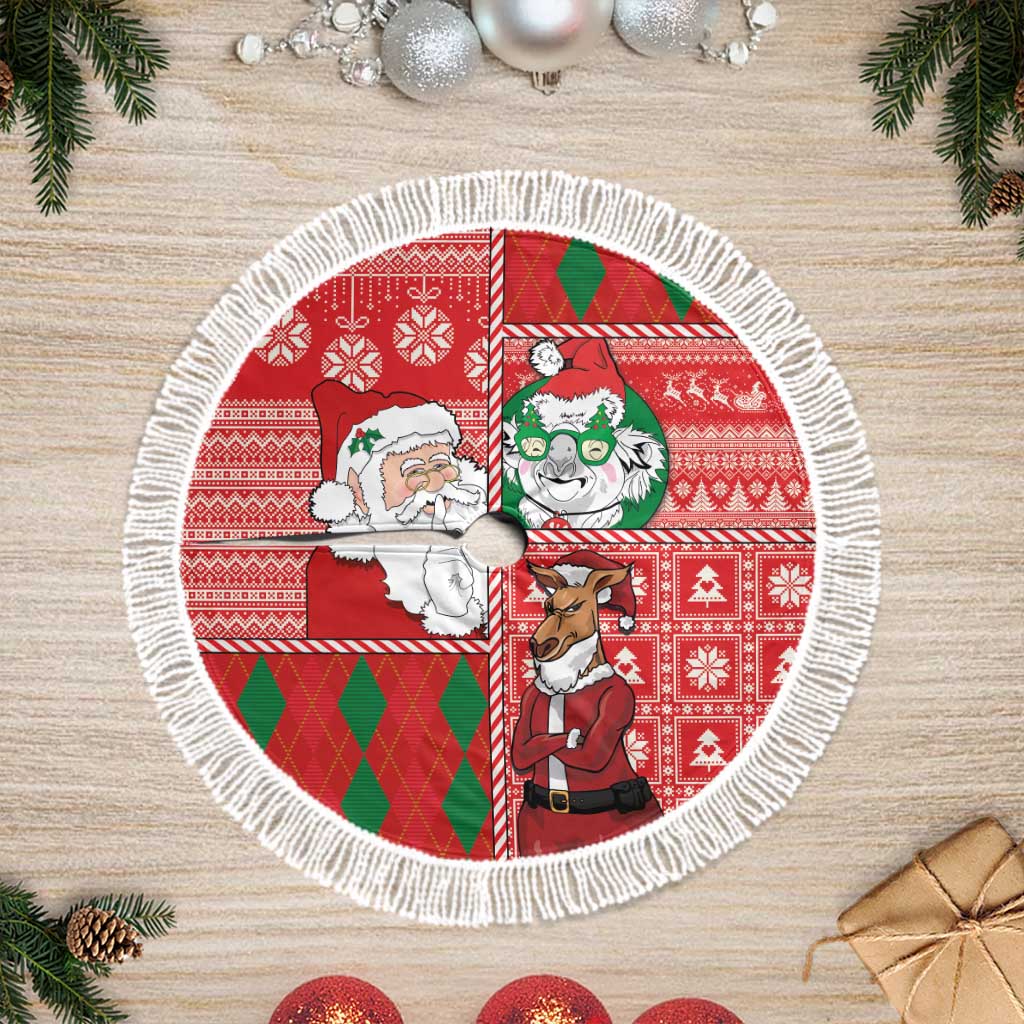 Australian Christmas Tree Skirt - Santa Koala Kangaroo and Holiday Cheer