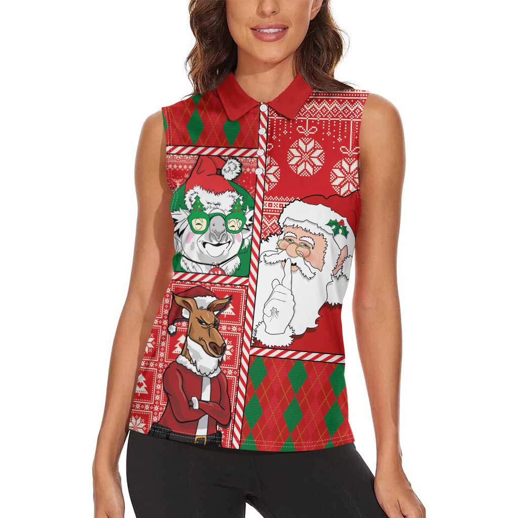 Australian Christmas Women Sleeveless Polo Shirt - Santa Koala Kangaroo and Holiday Cheer LT03 - Polynesian Pride