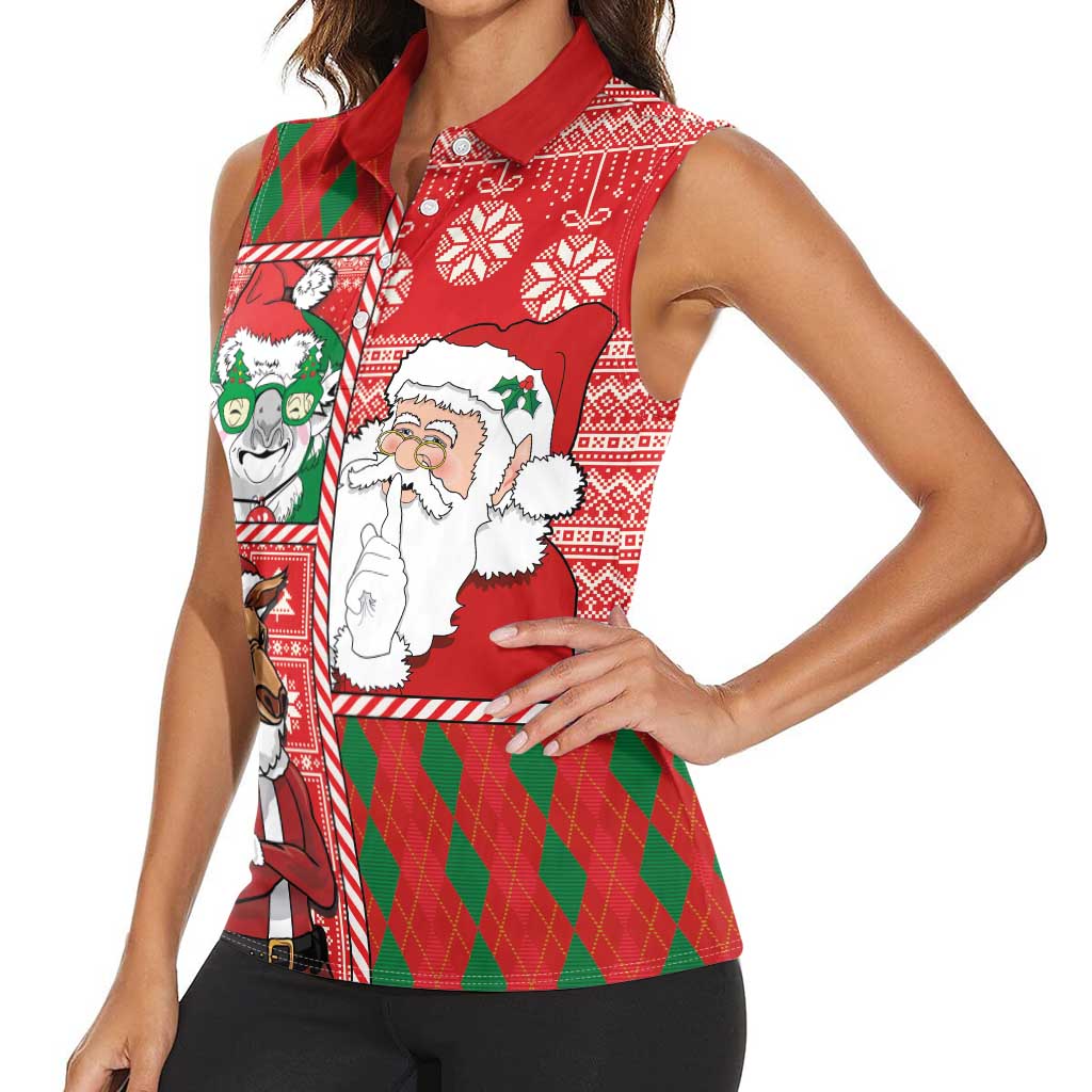 Australian Christmas Women Sleeveless Polo Shirt - Santa Koala Kangaroo and Holiday Cheer LT03 - Polynesian Pride