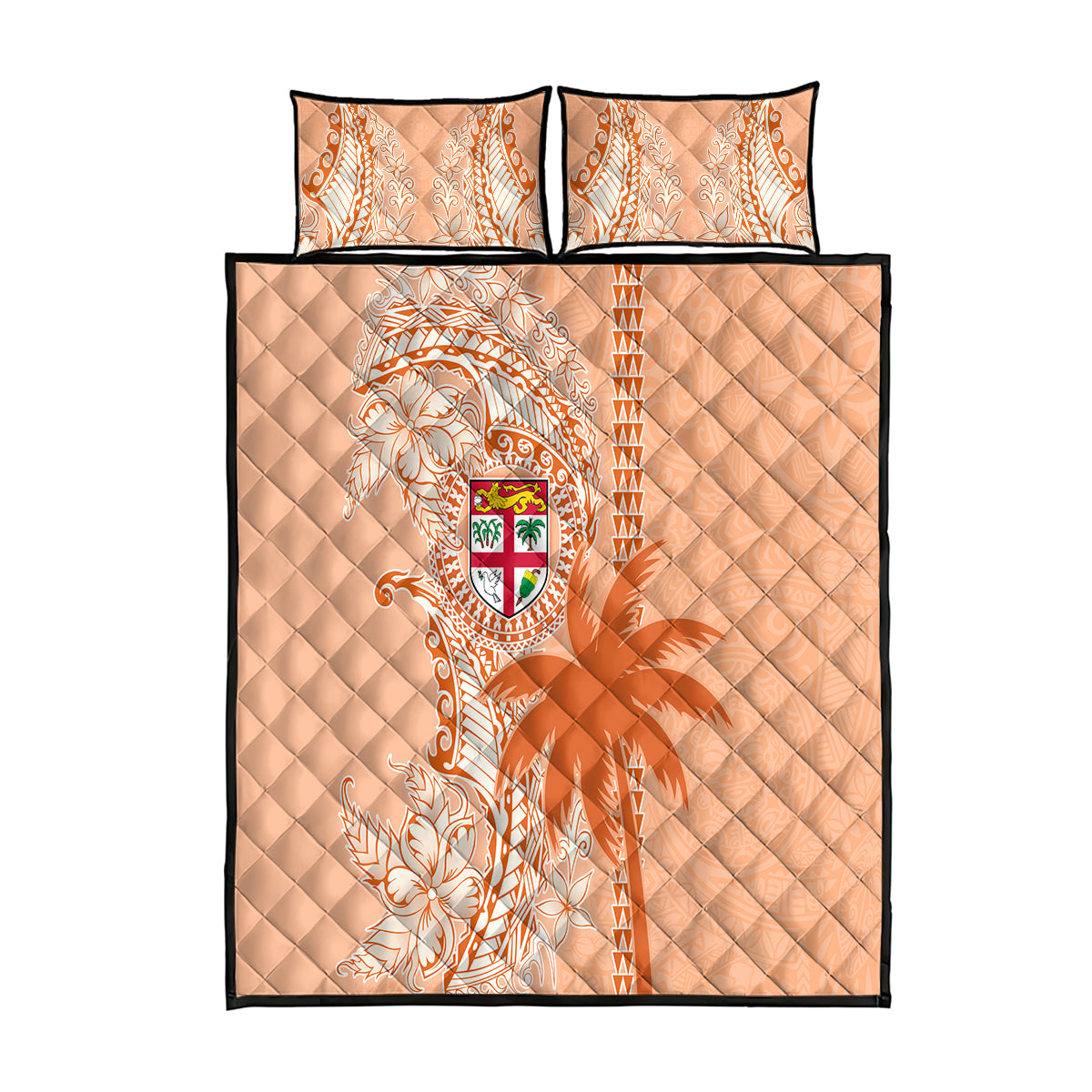 Bula Fiji Quilt Bed Set Tropical Flower and Tapa Pattern Peach Fuzz Color LT03 Peach Fuzz - Polynesian Pride