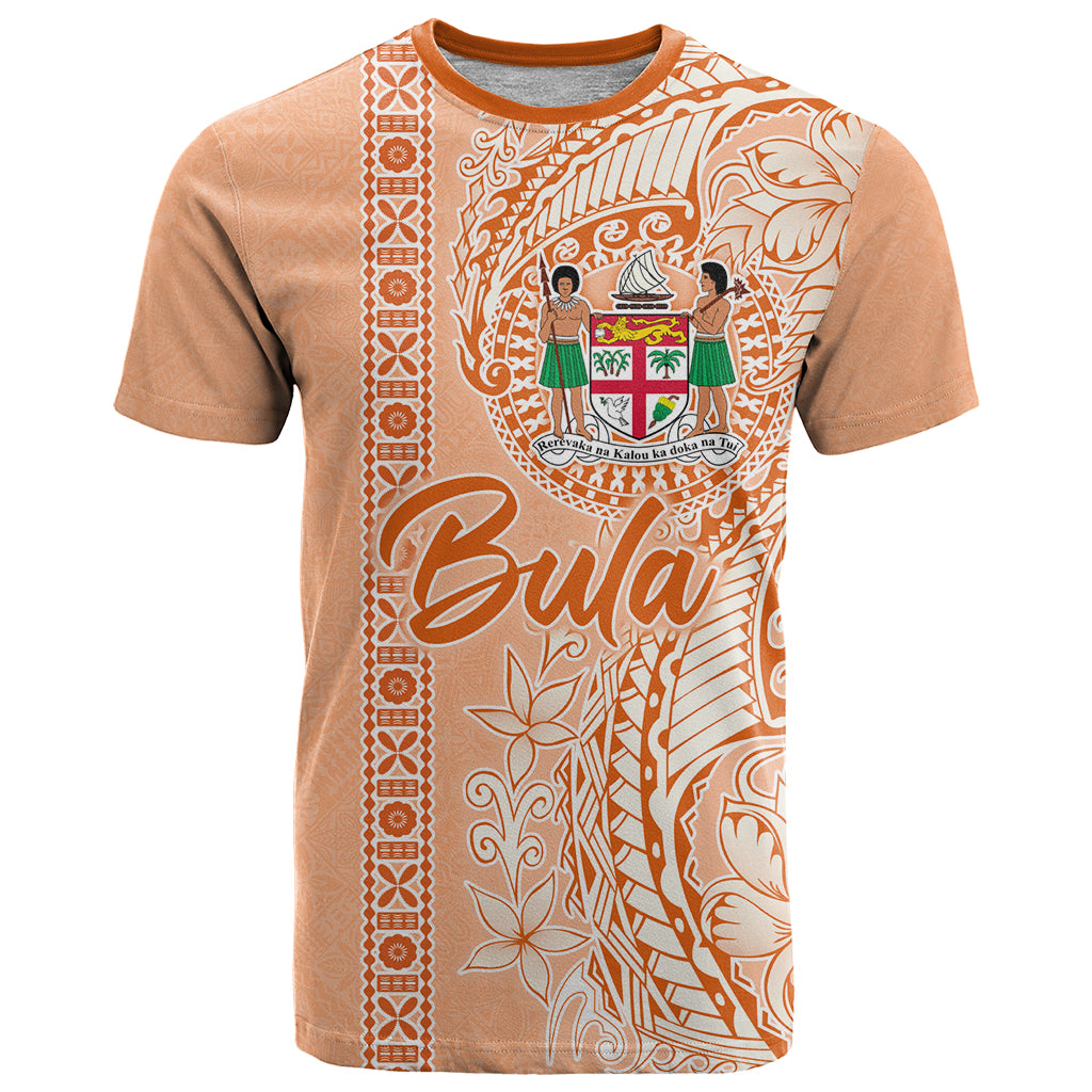 Bula Fiji T Shirt Tropical Flower and Tapa Pattern Peach Fuzz Color LT03 Peach Fuzz - Polynesian Pride