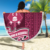 Fiji Adi Cakobau School Beach Blanket Tropical Flower and Tapa Pattern LT03 - Polynesian Pride