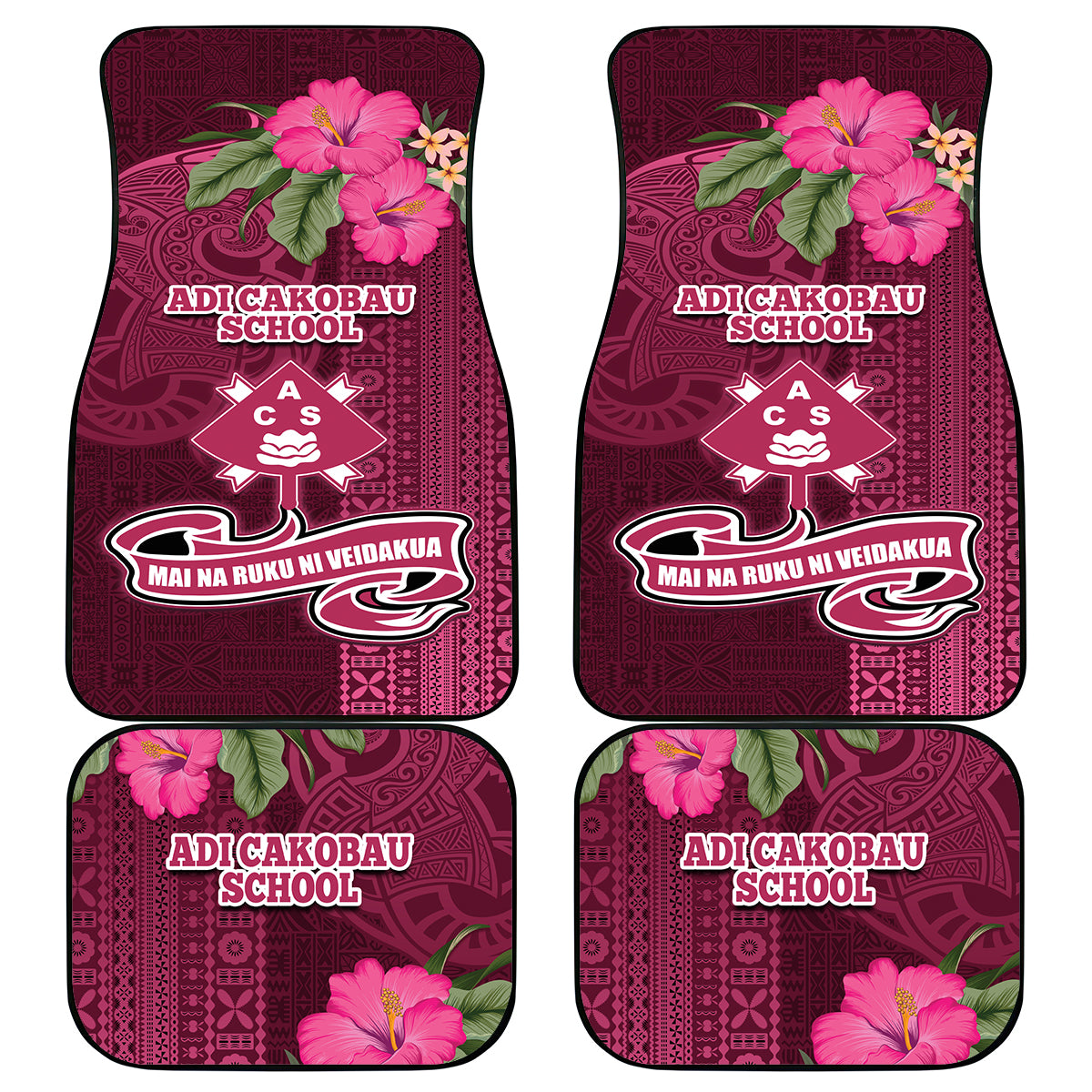 Fiji Adi Cakobau School Car Mats Tropical Flower and Tapa Pattern LT03 Pink - Polynesian Pride