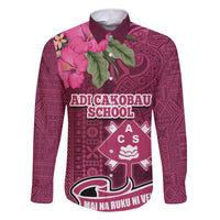 Fiji Adi Cakobau School Family Matching Summer Maxi Dress and Hawaiian Shirt Tropical Flower and Tapa Pattern LT03 Dad's Shirt - Long Sleeve Pink - Polynesian Pride