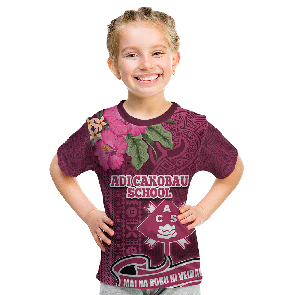 Fiji Adi Cakobau School Kid T Shirt Tropical Flower and Tapa Pattern LT03 Pink - Polynesian Pride