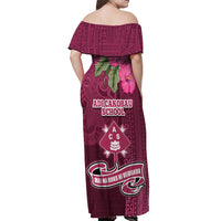 Fiji Adi Cakobau School Off Shoulder Maxi Dress Tropical Flower and Tapa Pattern LT03 - Polynesian Pride