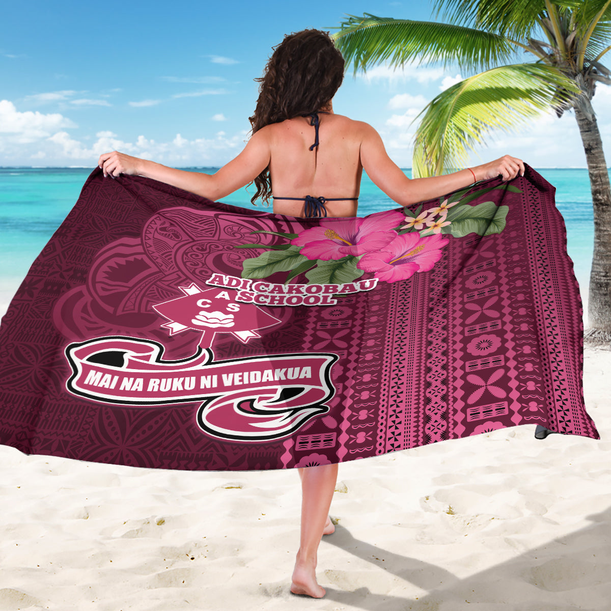 Fiji Adi Cakobau School Sarong Tropical Flower and Tapa Pattern LT03 - Polynesian Pride
