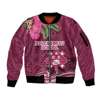 Fiji Adi Cakobau School Sleeve Zip Bomber Jacket Tropical Flower and Tapa Pattern LT03 Unisex Pink - Polynesian Pride