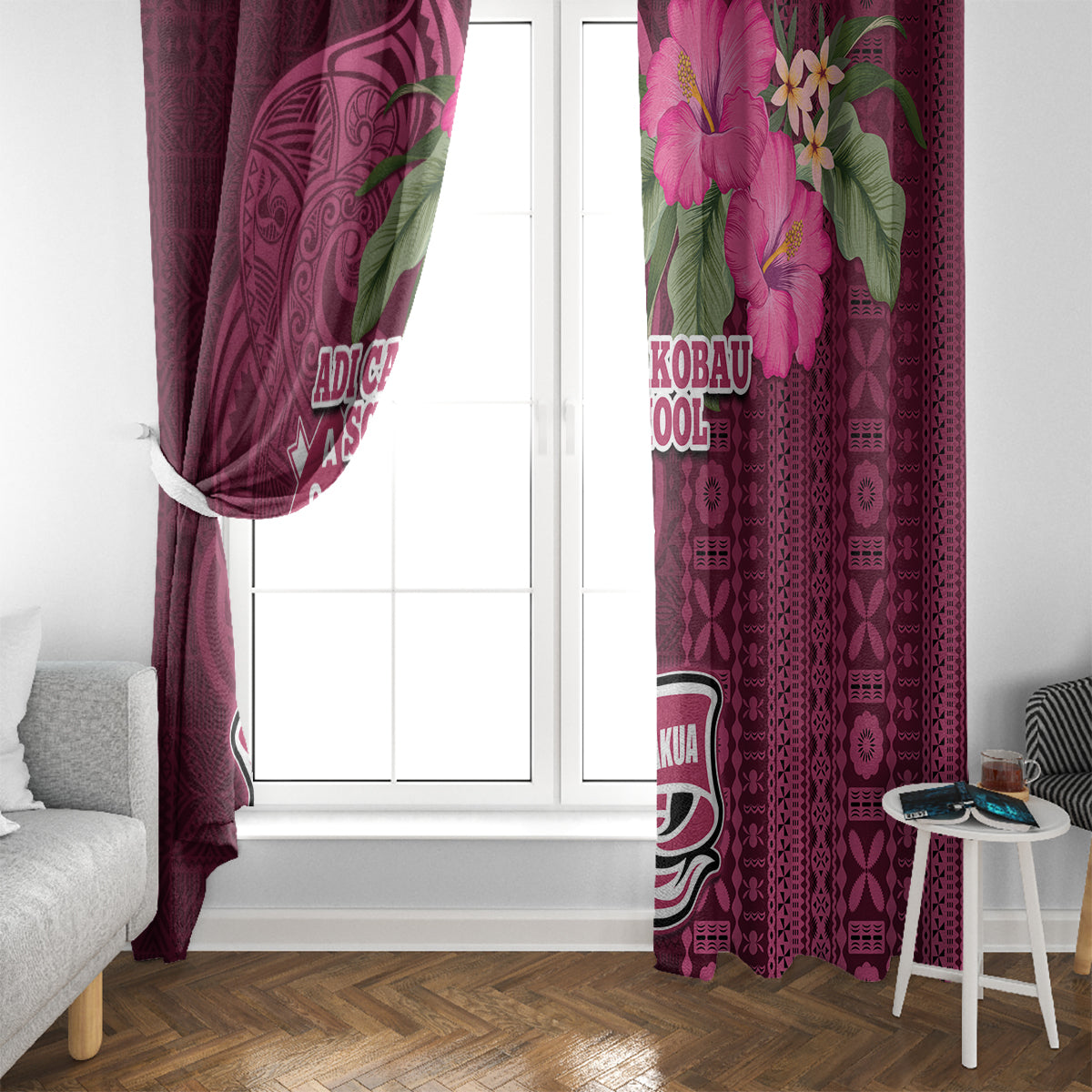 Fiji Adi Cakobau School Window Curtain Tropical Flower and Tapa Pattern LT03 - Polynesian Pride
