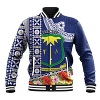 Fiji Natabua High School Baseball Jacket Tropical Flower and Tapa Pattern Blue Style LT03 Unisex Blue - Polynesian Pride