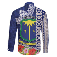 Fiji Natabua High School Family Matching Short Sleeve Bodycon Dress and Hawaiian Shirt Tropical Flower and Tapa Pattern Blue Style LT03 - Polynesian Pride