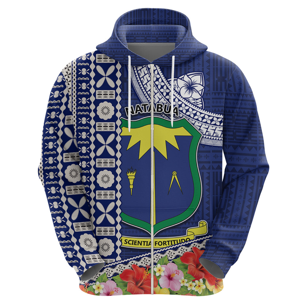 Fiji Natabua High School Hoodie Tropical Flower and Tapa Pattern Blue Style LT03 - Polynesian Pride
