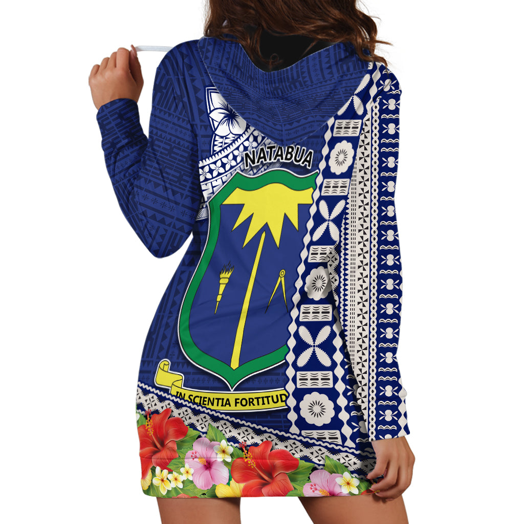 Fiji Natabua High School Hoodie Dress Tropical Flower and Tapa Pattern Blue Style LT03 - Polynesian Pride