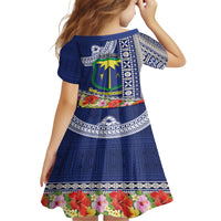 Fiji Natabua High School Kid Short Sleeve Dress Tropical Flower and Tapa Pattern Blue Style LT03 - Polynesian Pride