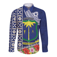 Fiji Natabua High School Long Sleeve Button Shirt Tropical Flower and Tapa Pattern Blue Style LT03 Unisex Blue - Polynesian Pride