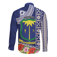Fiji Natabua High School Long Sleeve Button Shirt Tropical Flower and Tapa Pattern Blue Style LT03 - Polynesian Pride