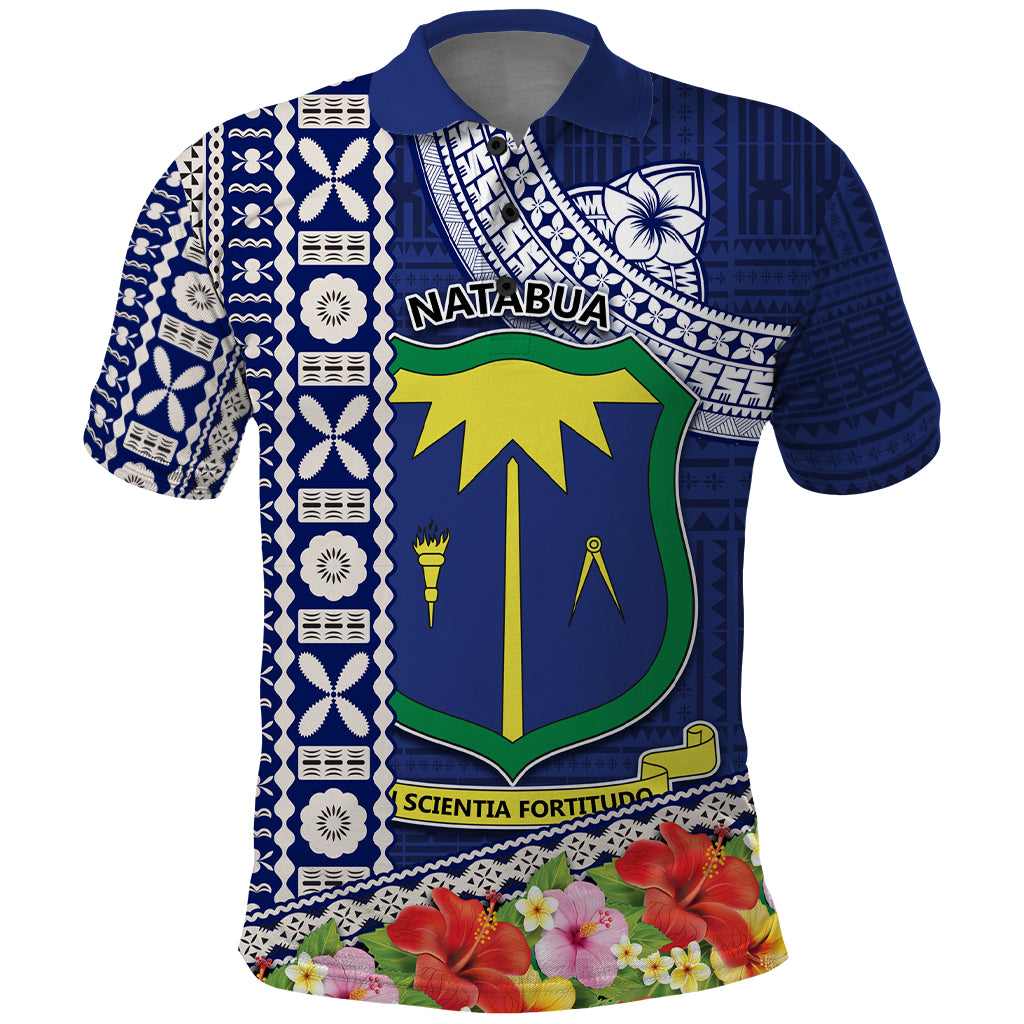 Fiji Natabua High School Polo Shirt Tropical Flower and Tapa Pattern Blue Style LT03 Blue - Polynesian Pride