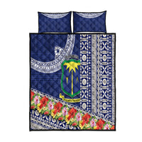 Fiji Natabua High School Quilt Bed Set Tropical Flower and Tapa Pattern Blue Style LT03 Blue - Polynesian Pride
