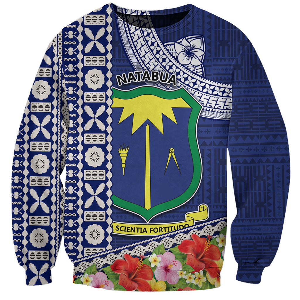 Fiji Natabua High School Sweatshirt Tropical Flower and Tapa Pattern Blue Style LT03 Unisex Blue - Polynesian Pride