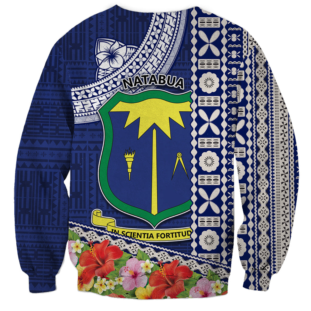 Fiji Natabua High School Sweatshirt Tropical Flower and Tapa Pattern Blue Style LT03 - Polynesian Pride