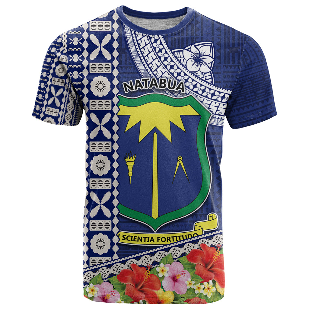 Fiji Natabua High School T Shirt Tropical Flower and Tapa Pattern Blue Style LT03 Blue - Polynesian Pride
