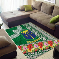 Fiji Natabua High School Area Rug Tropical Flower and Tapa Pattern Green Style LT03 - Polynesian Pride