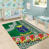 Fiji Natabua High School Area Rug Tropical Flower and Tapa Pattern Green Style LT03 - Polynesian Pride