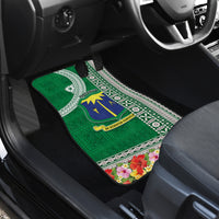 Fiji Natabua High School Car Mats Tropical Flower and Tapa Pattern Green Style LT03 - Polynesian Pride