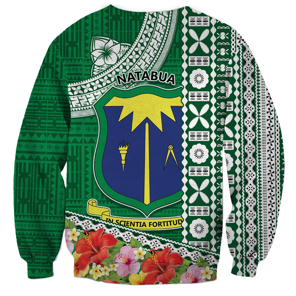 Fiji Natabua High School Sweatshirt Tropical Flower and Tapa Pattern Green Style LT03 - Polynesian Pride