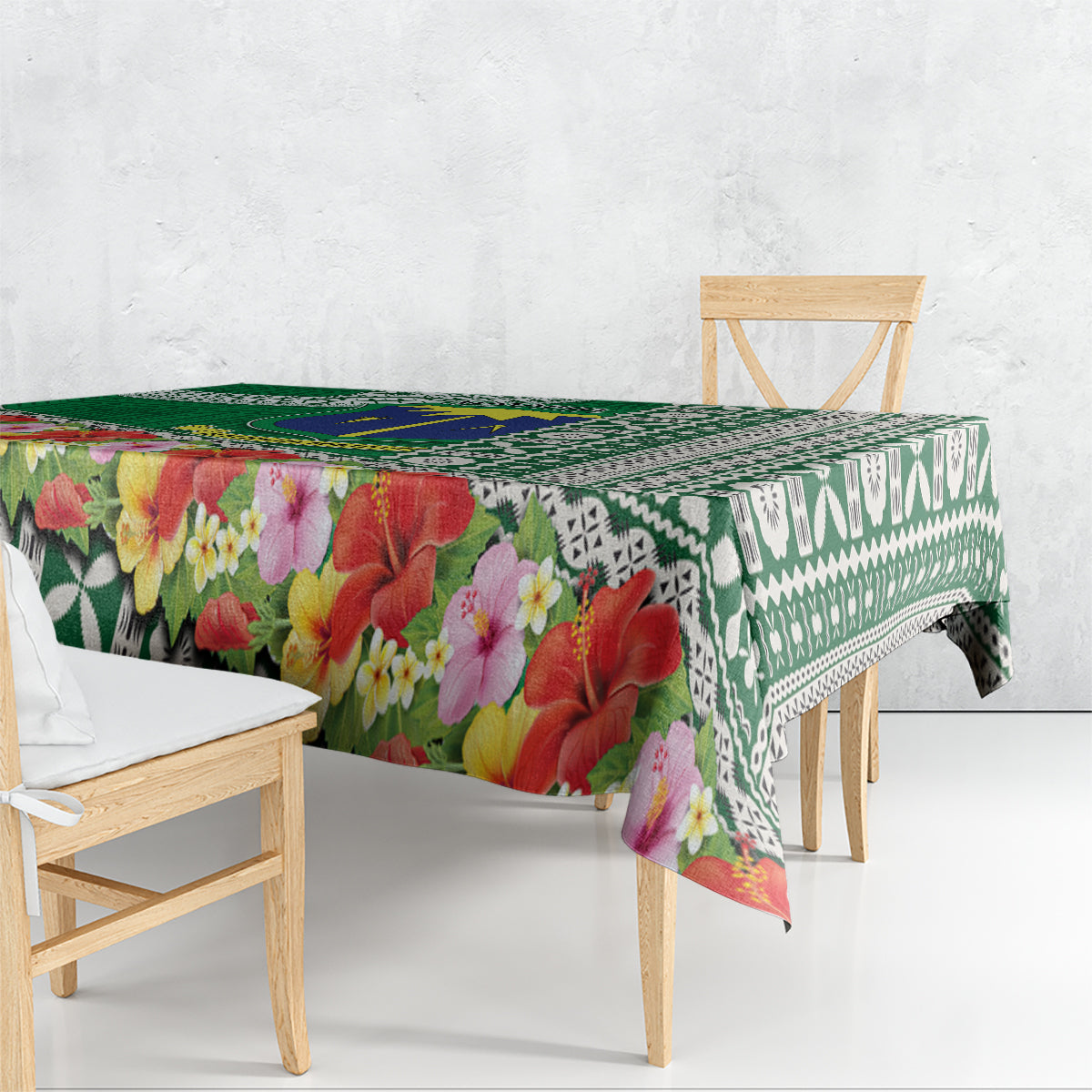 Fiji Natabua High School Tablecloth Tropical Flower and Tapa Pattern Green Style LT03 - Polynesian Pride