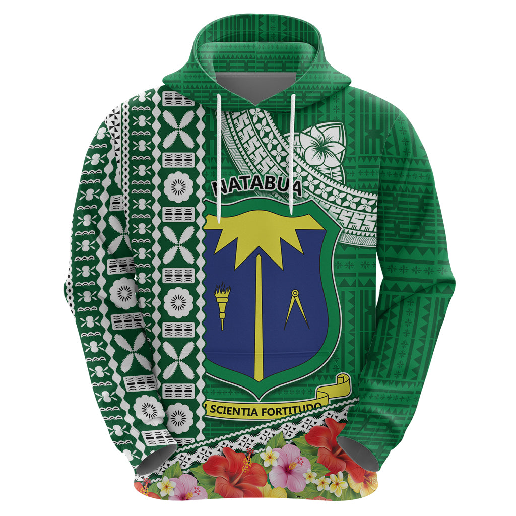 Fiji Natabua High School Zip Hoodie Tropical Flower and Tapa Pattern Green Style LT03 - Polynesian Pride